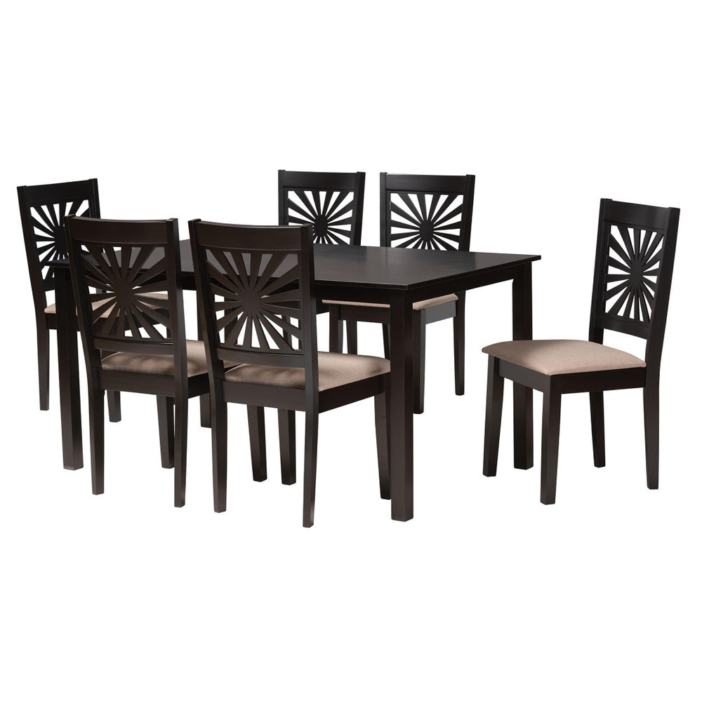 Baxton Studio Baxton Studio Olympia Modern Beige Upholstered Dining Set with Espresso Wood for Chic Spaces 7-Piece RH386C-Sand/Dark Brown-7PC Dining Set