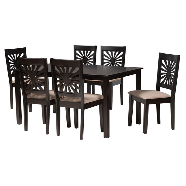 Baxton Studio Baxton Studio Olympia Modern Beige Upholstered Dining Set with Espresso Wood for Chic Spaces 7-Piece RH386C-Sand/Dark Brown-7PC Dining Set