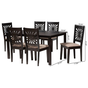 Baxton Studio Baxton Studio Olympia Modern Beige Upholstered Dining Set with Espresso Wood for Chic Spaces 7-Piece RH386C-Sand/Dark Brown-7PC Dining Set