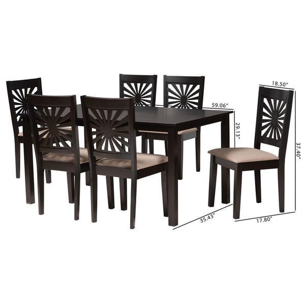 Baxton Studio Baxton Studio Olympia Modern Beige Upholstered Dining Set with Espresso Wood for Chic Spaces 7-Piece RH386C-Sand/Dark Brown-7PC Dining Set