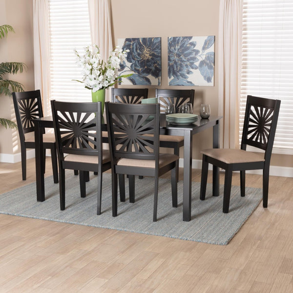 Baxton Studio Baxton Studio Olympia Modern Beige Upholstered Dining Set with Espresso Wood for Chic Spaces 7-Piece RH386C-Sand/Dark Brown-7PC Dining Set