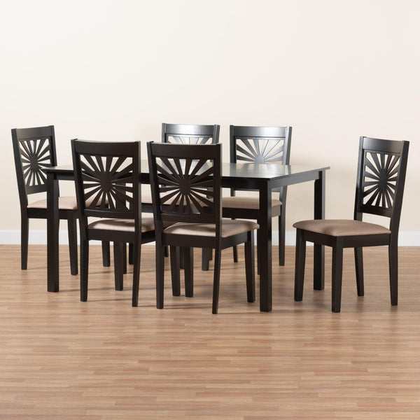 Baxton Studio Baxton Studio Olympia Modern Beige Upholstered Dining Set with Espresso Wood for Chic Spaces 7-Piece RH386C-Sand/Dark Brown-7PC Dining Set