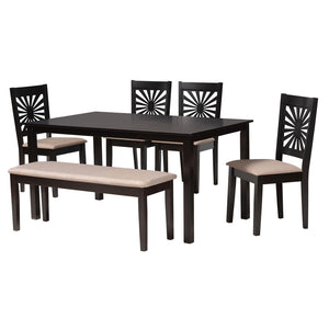 Baxton Studio Baxton Studio Olympia Modern Beige Upholstered Dining Set with Espresso Wood for Chic Spaces 6-Piece RH386C-Sand/Dark Brown-6PC Dining Set