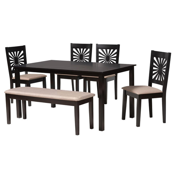 Baxton Studio Baxton Studio Olympia Modern Beige Upholstered Dining Set with Espresso Wood for Chic Spaces 6-Piece RH386C-Sand/Dark Brown-6PC Dining Set