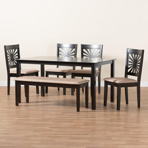 Baxton Studio Baxton Studio Olympia Modern Beige Upholstered Dining Set with Espresso Wood for Chic Spaces 6-Piece RH386C-Sand/Dark Brown-6PC Dining Set