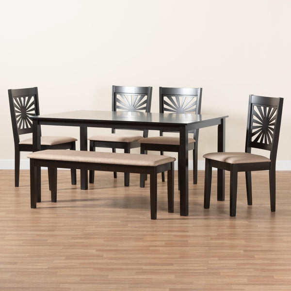Baxton Studio Baxton Studio Olympia Modern Beige Upholstered Dining Set with Espresso Wood for Chic Spaces 6-Piece RH386C-Sand/Dark Brown-6PC Dining Set