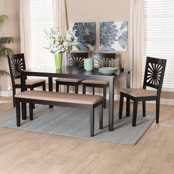 Baxton Studio Baxton Studio Olympia Modern Beige Upholstered Dining Set with Espresso Wood for Chic Spaces 6-Piece RH386C-Sand/Dark Brown-6PC Dining Set