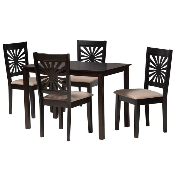 Baxton Studio Baxton Studio Olympia Modern Beige Upholstered Dining Set with Espresso Wood for Chic Spaces 5-Piece RH386C-Sand/Dark Brown-5PC Dining Set