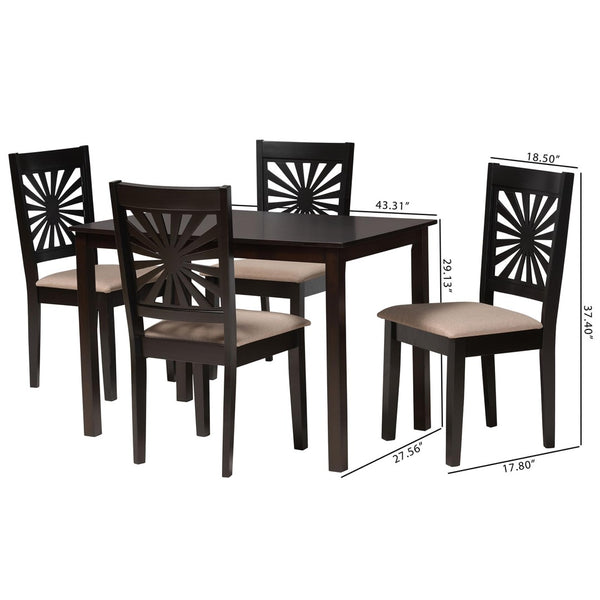 Baxton Studio Baxton Studio Olympia Modern Beige Upholstered Dining Set with Espresso Wood for Chic Spaces 5-Piece RH386C-Sand/Dark Brown-5PC Dining Set