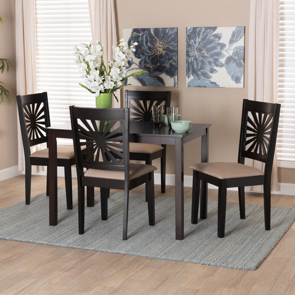 Baxton Studio Baxton Studio Olympia Modern Beige Upholstered Dining Set with Espresso Wood for Chic Spaces 5-Piece RH386C-Sand/Dark Brown-5PC Dining Set