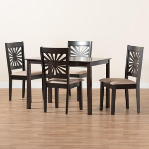 Baxton Studio Baxton Studio Olympia Modern Beige Upholstered Dining Set with Espresso Wood for Chic Spaces 5-Piece RH386C-Sand/Dark Brown-5PC Dining Set