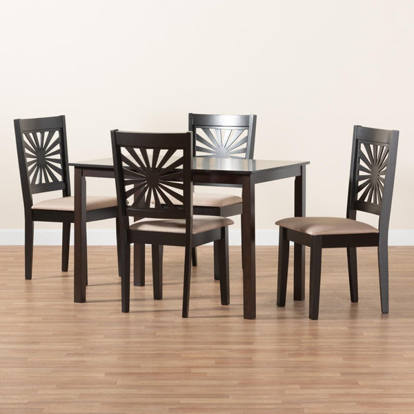 Baxton Studio Baxton Studio Olympia Modern Beige Upholstered Dining Set with Espresso Wood for Chic Spaces 5-Piece RH386C-Sand/Dark Brown-5PC Dining Set