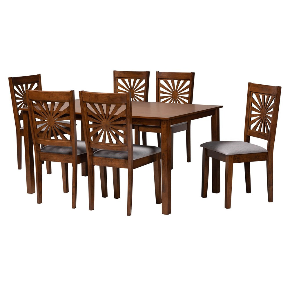 Baxton Studio Baxton Studio Olympia 7-Piece Dining Set - Modern Grey Fabric & Walnut Finish for Elegant Dining Spaces RH386C-Grey/Walnut-7PC Dining Set