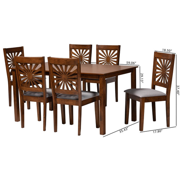 Baxton Studio Baxton Studio Olympia 7-Piece Dining Set - Modern Grey Fabric & Walnut Finish for Elegant Dining Spaces RH386C-Grey/Walnut-7PC Dining Set