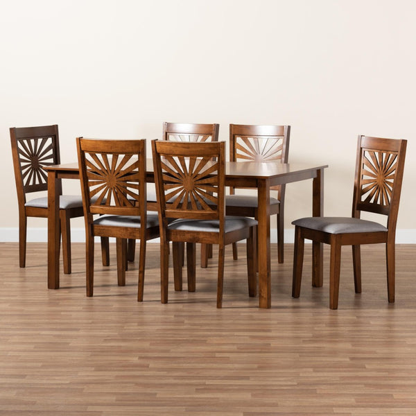Baxton Studio Baxton Studio Olympia 7-Piece Dining Set - Modern Grey Fabric & Walnut Finish for Elegant Dining Spaces RH386C-Grey/Walnut-7PC Dining Set
