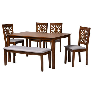 Baxton Studio Baxton Studio Olympia 6-Piece Dining Set with Modern Grey Fabric & Walnut Finish for Elegant Dining RH386C-Grey/Walnut-6PC Dining Set