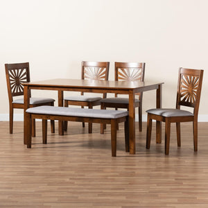 Baxton Studio Baxton Studio Olympia 6-Piece Dining Set with Modern Grey Fabric & Walnut Finish for Elegant Dining RH386C-Grey/Walnut-6PC Dining Set