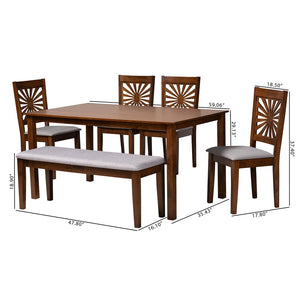 Baxton Studio Baxton Studio Olympia 6-Piece Dining Set with Modern Grey Fabric & Walnut Finish for Elegant Dining RH386C-Grey/Walnut-6PC Dining Set