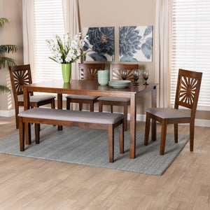 Baxton Studio Baxton Studio Olympia 6-Piece Dining Set with Modern Grey Fabric & Walnut Finish for Elegant Dining RH386C-Grey/Walnut-6PC Dining Set