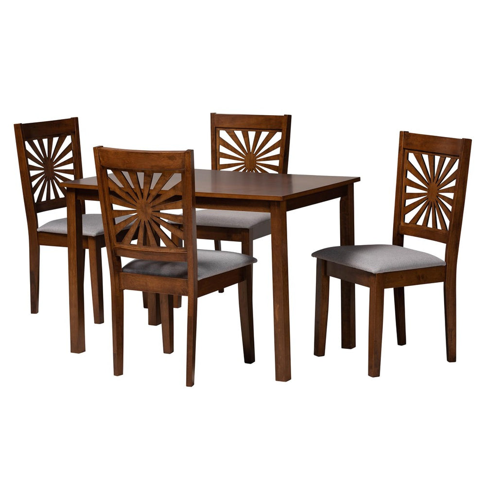 Baxton Studio Baxton Olympia 5-Piece Modern Dining Set in Grey Fabric & Walnut Wood - Stylish Comfort for Your Home RH386C-Grey/Walnut-5PC Dining Set