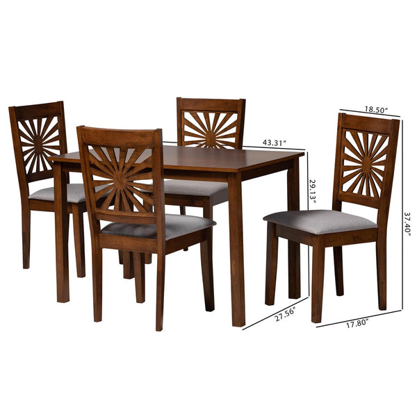 Baxton Studio Baxton Olympia 5-Piece Modern Dining Set in Grey Fabric & Walnut Wood - Stylish Comfort for Your Home RH386C-Grey/Walnut-5PC Dining Set