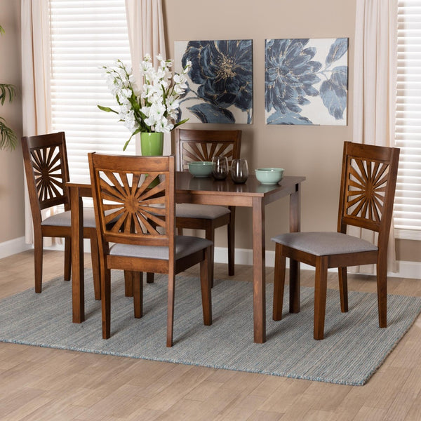 Baxton Studio Baxton Olympia 5-Piece Modern Dining Set in Grey Fabric & Walnut Wood - Stylish Comfort for Your Home RH386C-Grey/Walnut-5PC Dining Set