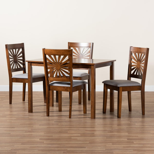 Baxton Studio Baxton Olympia 5-Piece Modern Dining Set in Grey Fabric & Walnut Wood - Stylish Comfort for Your Home RH386C-Grey/Walnut-5PC Dining Set