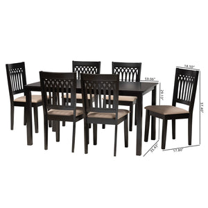 Baxton Studio Baxton Genesis 7-Piece Modern Beige Fabric Dining Set with Dark Brown Wood for Stylish Gatherings RH389C-Sand/Dark Brown-7PC Dining Set
