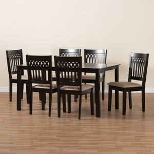Baxton Studio Baxton Genesis 7-Piece Modern Beige Fabric Dining Set with Dark Brown Wood for Stylish Gatherings RH389C-Sand/Dark Brown-7PC Dining Set
