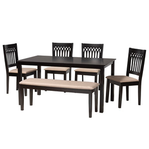 Baxton Studio Baxton Studio Genesis Modern 6-Piece Dining Set with Upholstered Chairs and Stylish Bench Design Beige 6-Piece RH389C-Sand/Dark Brown-6PC Dining Set