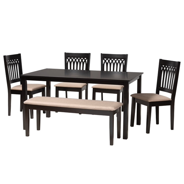 Baxton Studio Baxton Studio Genesis Modern 6-Piece Dining Set with Upholstered Chairs and Stylish Bench Design Beige 6-Piece RH389C-Sand/Dark Brown-6PC Dining Set