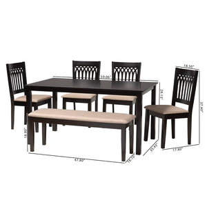 Baxton Studio Baxton Studio Genesis Modern 6-Piece Dining Set with Upholstered Chairs and Stylish Bench Design Beige 6-Piece RH389C-Sand/Dark Brown-6PC Dining Set