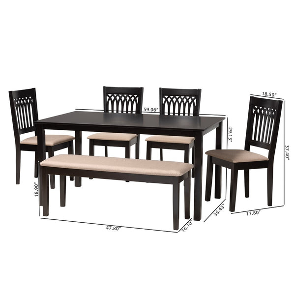 Baxton Studio Baxton Studio Genesis Modern 6-Piece Dining Set with Upholstered Chairs and Stylish Bench Design Beige 6-Piece RH389C-Sand/Dark Brown-6PC Dining Set