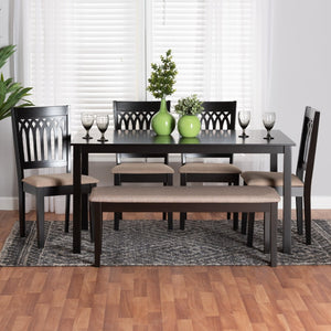 Baxton Studio Baxton Studio Genesis Modern 6-Piece Dining Set with Upholstered Chairs and Stylish Bench Design Beige 6-Piece RH389C-Sand/Dark Brown-6PC Dining Set