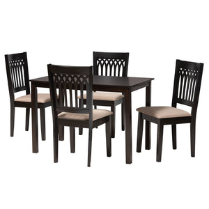 Baxton Studio Baxton Studio Genesis 5-Piece Modern Dining Set in Beige Fabric & Dark Brown Wood for Elegant Spaces RH389C-Sand/Dark Brown-5PC Dining Set