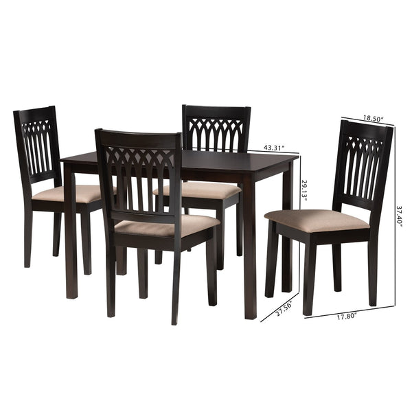 Baxton Studio Baxton Studio Genesis 5-Piece Modern Dining Set in Beige Fabric & Dark Brown Wood for Elegant Spaces RH389C-Sand/Dark Brown-5PC Dining Set