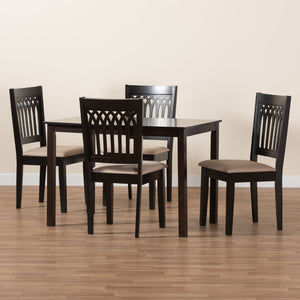 Baxton Studio Baxton Studio Genesis 5-Piece Modern Dining Set in Beige Fabric & Dark Brown Wood for Elegant Spaces RH389C-Sand/Dark Brown-5PC Dining Set