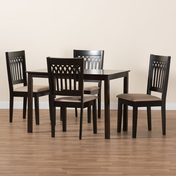 Baxton Studio Baxton Studio Genesis 5-Piece Modern Dining Set in Beige Fabric & Dark Brown Wood for Elegant Spaces RH389C-Sand/Dark Brown-5PC Dining Set