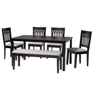 Baxton Studio Baxton Studio Genesis Modern 6-Piece Dining Set with Upholstered Chairs and Stylish Bench Design Dark 6-Piece RH389C-Grey/Dark Brown-6PC Dining Set