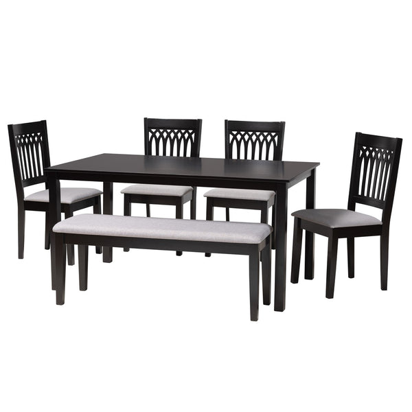 Baxton Studio Baxton Studio Genesis Modern 6-Piece Dining Set with Upholstered Chairs and Stylish Bench Design Dark 6-Piece RH389C-Grey/Dark Brown-6PC Dining Set