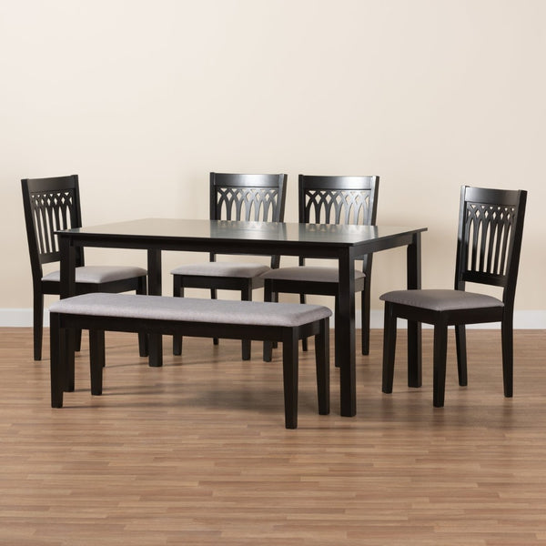Baxton Studio Baxton Studio Genesis Modern 6-Piece Dining Set with Upholstered Chairs and Stylish Bench Design Dark 6-Piece RH389C-Grey/Dark Brown-6PC Dining Set