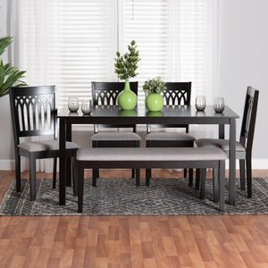 Baxton Studio Baxton Studio Genesis Modern 6-Piece Dining Set with Upholstered Chairs and Stylish Bench Design Dark 6-Piece RH389C-Grey/Dark Brown-6PC Dining Set