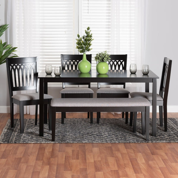 Baxton Studio Baxton Studio Genesis Modern 6-Piece Dining Set with Upholstered Chairs and Stylish Bench Design Dark 6-Piece RH389C-Grey/Dark Brown-6PC Dining Set
