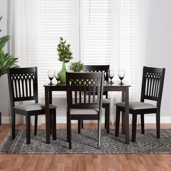 Baxton Studio Baxton Studio Genesis Modern 5-Piece Dining Set – Grey Fabric & Dark Brown Wood, Stylish Comfort! RH389C-Grey/Dark Brown-5PC Dining Set