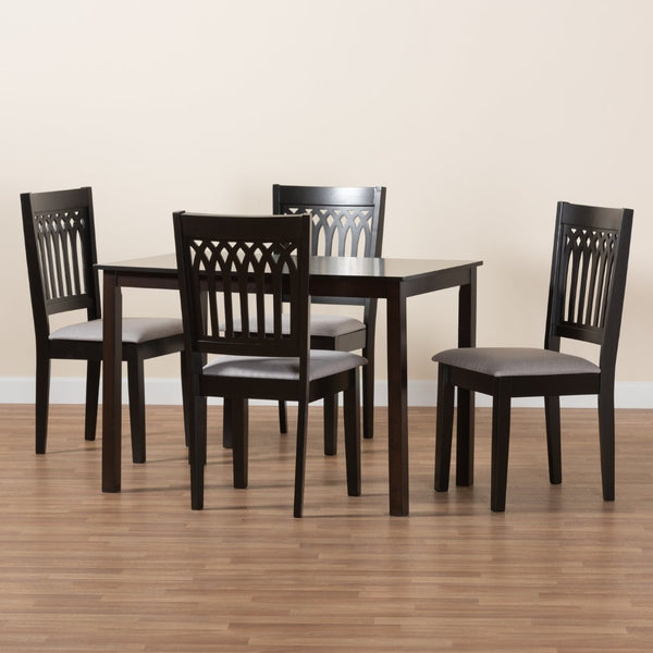 Baxton Studio Baxton Studio Genesis Modern 5-Piece Dining Set – Grey Fabric & Dark Brown Wood, Stylish Comfort! RH389C-Grey/Dark Brown-5PC Dining Set