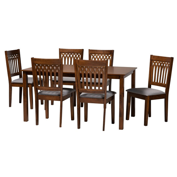 Baxton Studio Baxton Studio Genesis 7-Piece Modern Dining Set with Grey Upholstered Chairs & Walnut Table Design RH389C-Grey/Walnut-7PC Dining Set