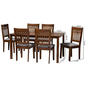 Baxton Studio Baxton Studio Genesis 7-Piece Modern Dining Set with Grey Upholstered Chairs & Walnut Table Design RH389C-Grey/Walnut-7PC Dining Set