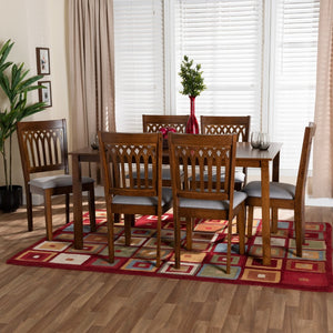 Baxton Studio Baxton Studio Genesis 7-Piece Modern Dining Set with Grey Upholstered Chairs & Walnut Table Design RH389C-Grey/Walnut-7PC Dining Set