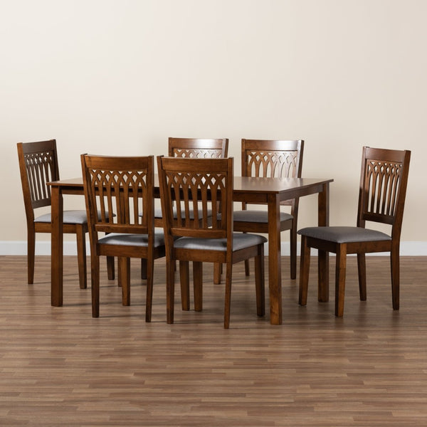 Baxton Studio Baxton Studio Genesis 7-Piece Modern Dining Set with Grey Upholstered Chairs & Walnut Table Design RH389C-Grey/Walnut-7PC Dining Set