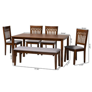 Baxton Studio Baxton Studio Genesis Modern 6-Piece Dining Set with Upholstered Chairs and Stylish Bench Design Walnut 6-Piece RH389C-Grey/Walnut-6PC Dining Set